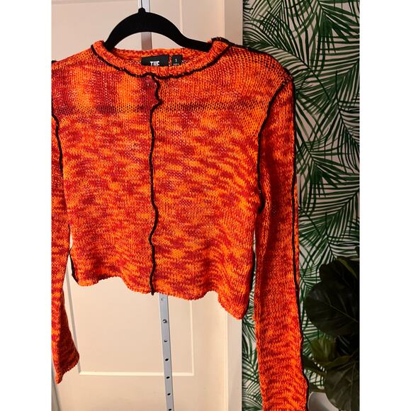 NEW Ragged Priest Orange Open Stitch Cropped Knit Top Sz S - Picture 2 of 9